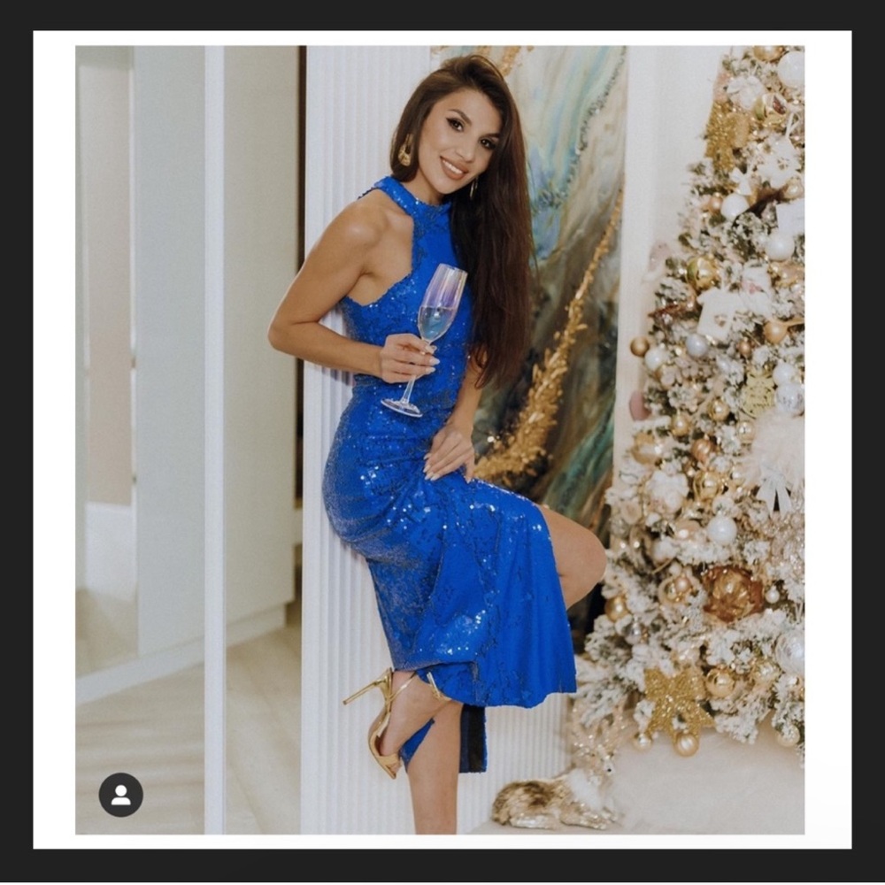 Zara Halter Neck Blue Sequin Dress